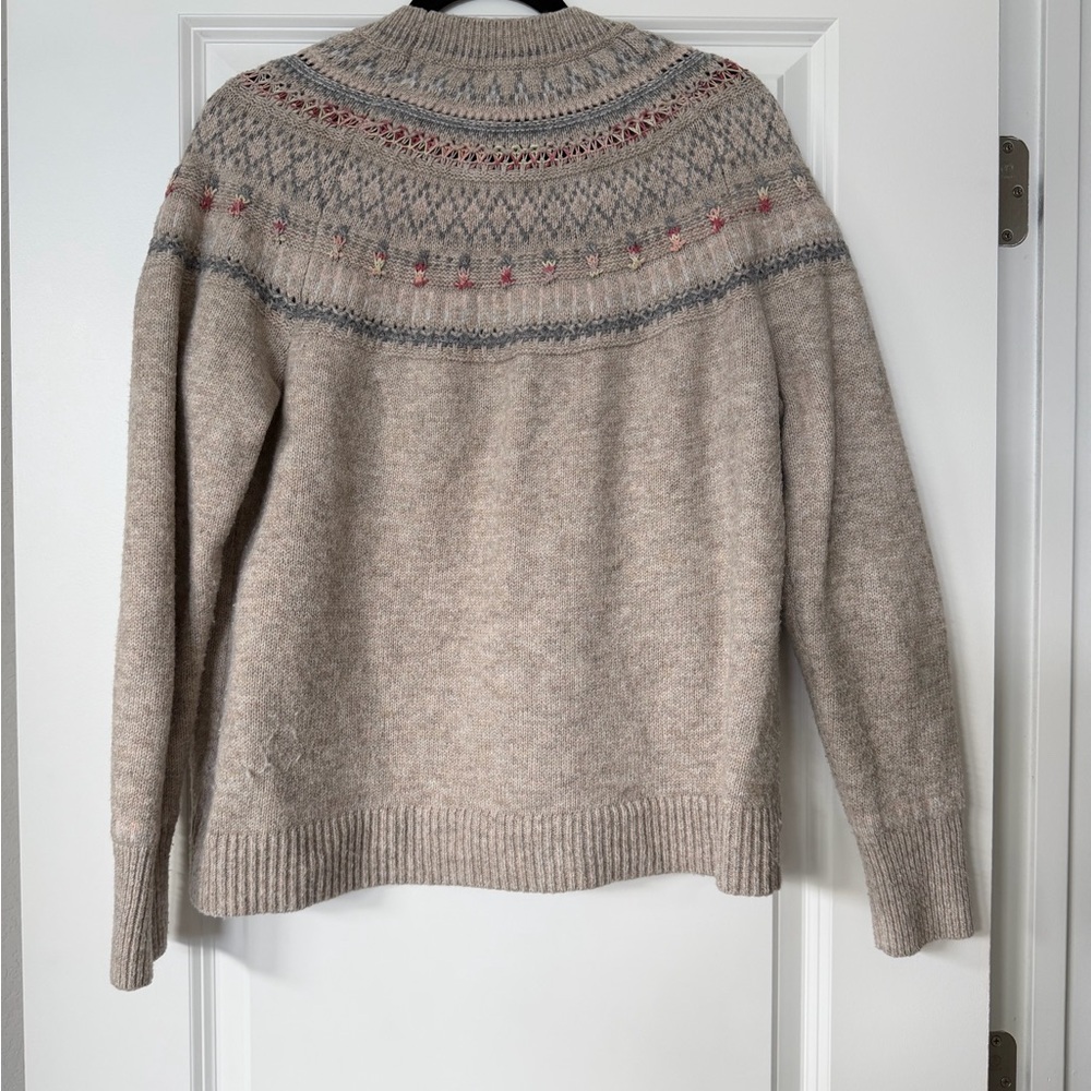 Caslon Cream Crewneck Sweater with Blue and Pink Fair Isle Detail